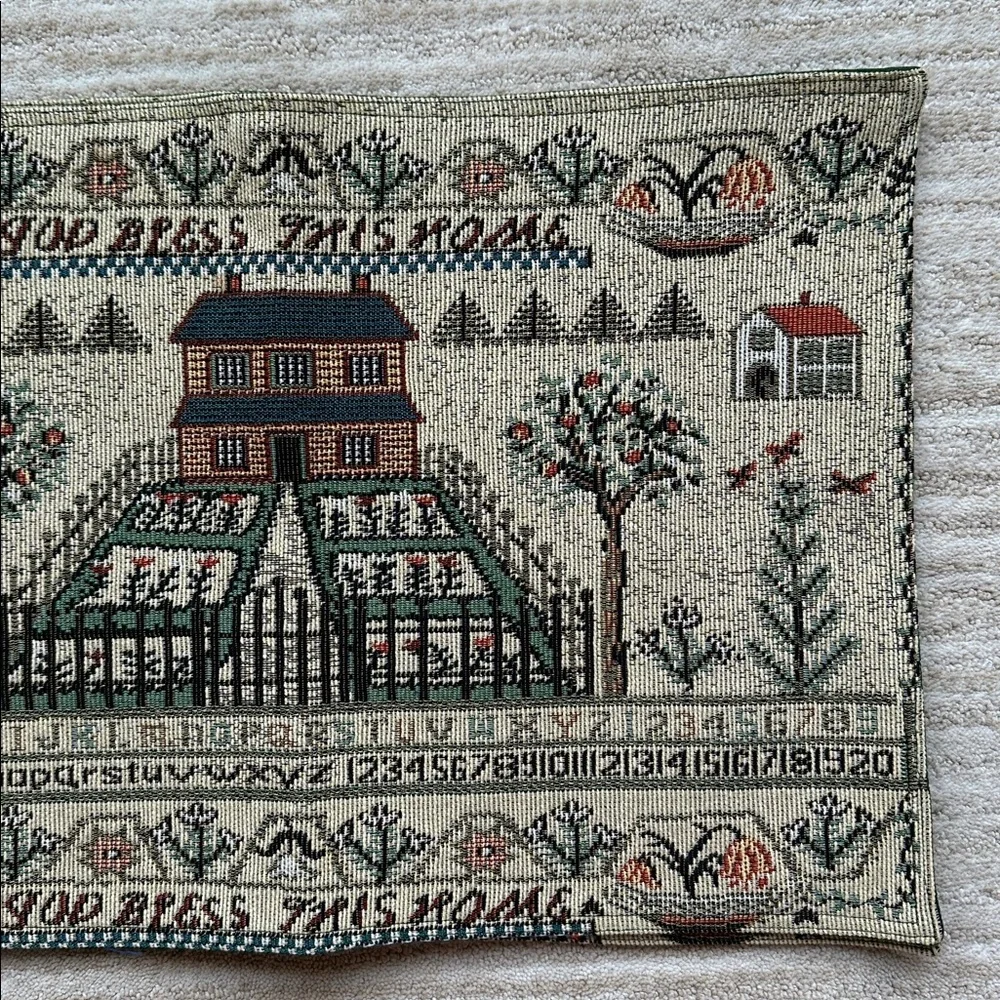Set of 2 Vintage Style Handwoven Country Sampler Tapestry Place Mats Cottagecore